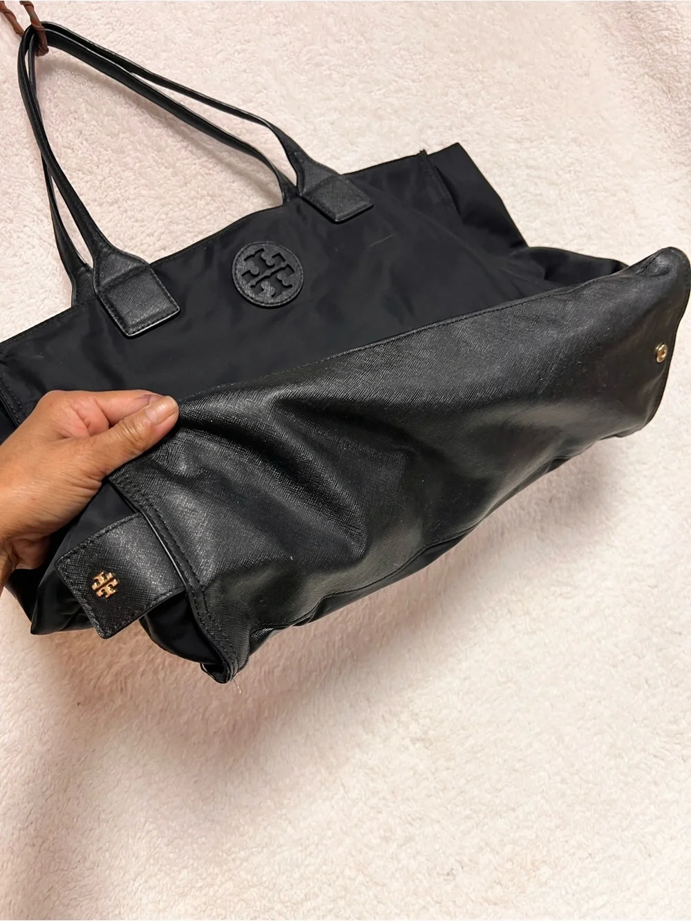 Tory Burch Black Nylon and Leather-Trim Tote